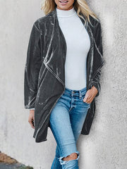 Simple Irregular Front Collar Pocket Kimono Duster