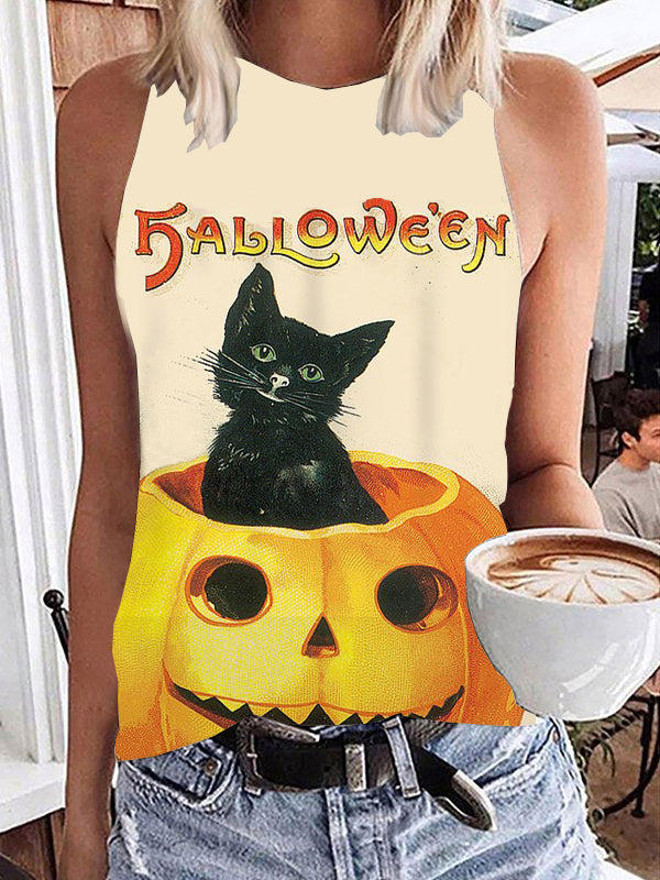Lovely Halloween Pumpkin Cat Tank Top