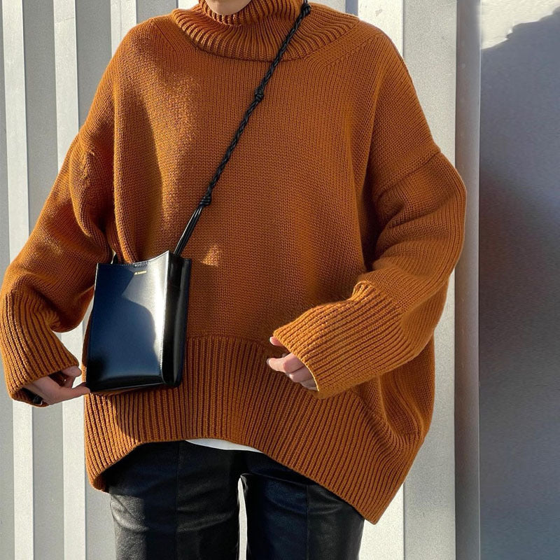 Turtleneck Solid Color Knitted Casual Pullover Sweater