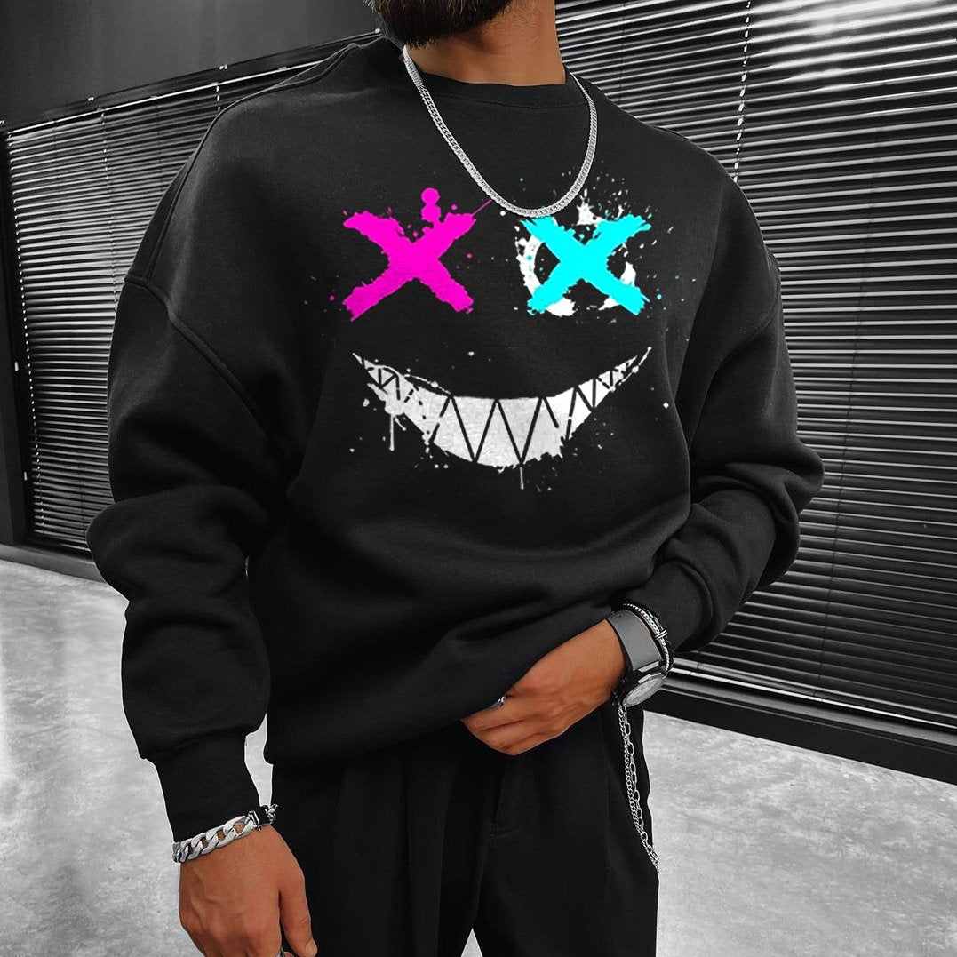 Halloween Smiley Print Casual Oversized Sweatshirt