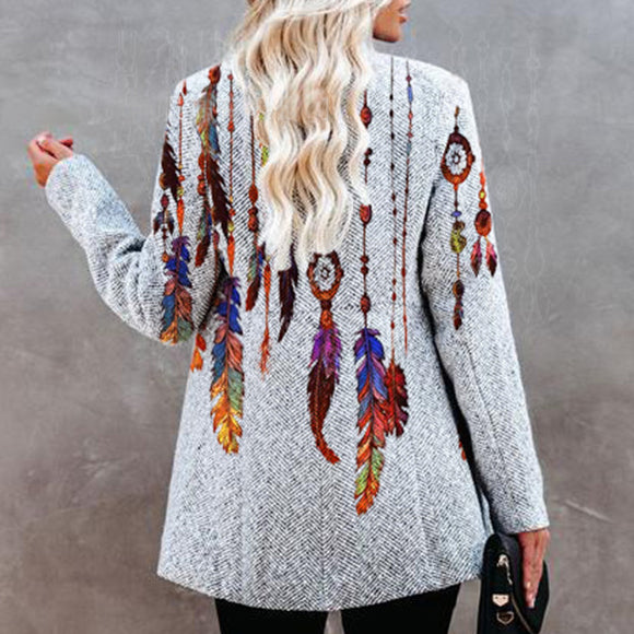 Printed Casual Mid-Length Coat