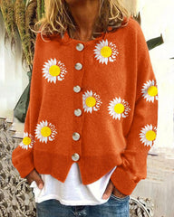 Solid Color Flower Printed Sweater