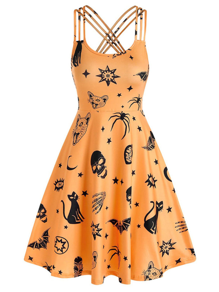 Halloween Inspired Print Sleeveless Mini Dress