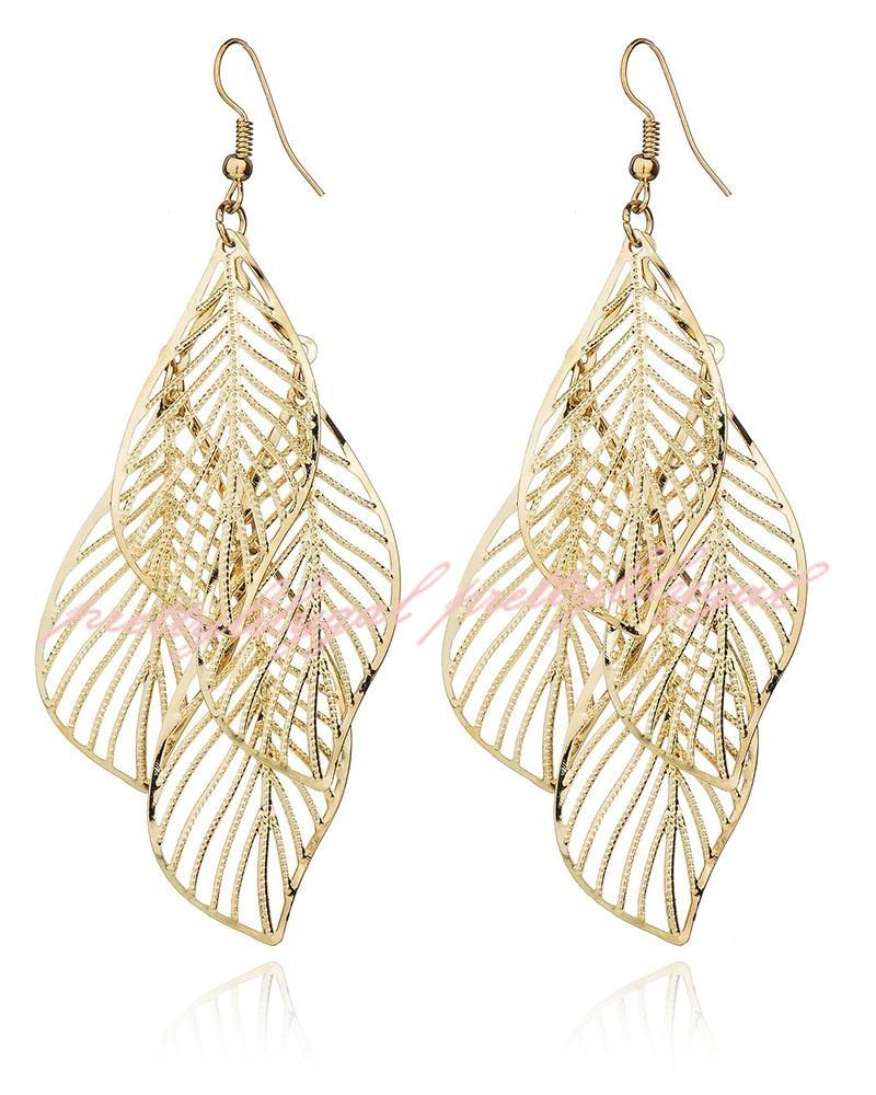 Multi Leaf Pattern Drop Earrings