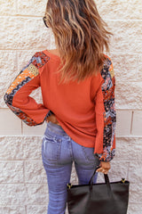 Women's Orange Long Sleeve Contrast Eyelet Thermal Knit Top