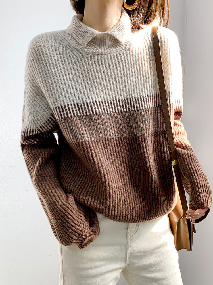 Turtleneck Versatile Gradient Contrast Knit Sweater