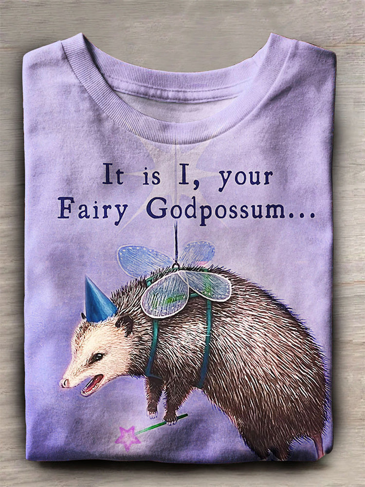 Funny Possum Print Casual Short Sleeve T-Shirt