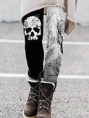 Forest Inspired Spooky Skull Contrast Leggings