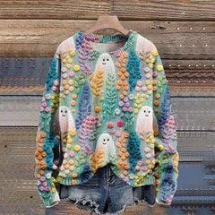 Rainbow Ghost Flower Autumn Season Halloween Art Print Knit Pullover Sweater