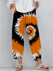Halloween Orange & Black Tie Dye Cropped Casual Pants
