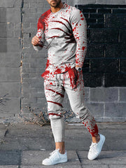 Men's Halloween Blood Stain Printed Long Sleeve T-Shirt And Pants Co-Ord
