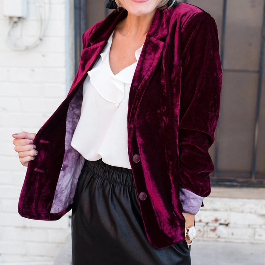 Slim-Fit Plain Velvet Casual Blazer