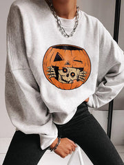 Halloween Print Crew Neck Long Sleeve Sweatshirt