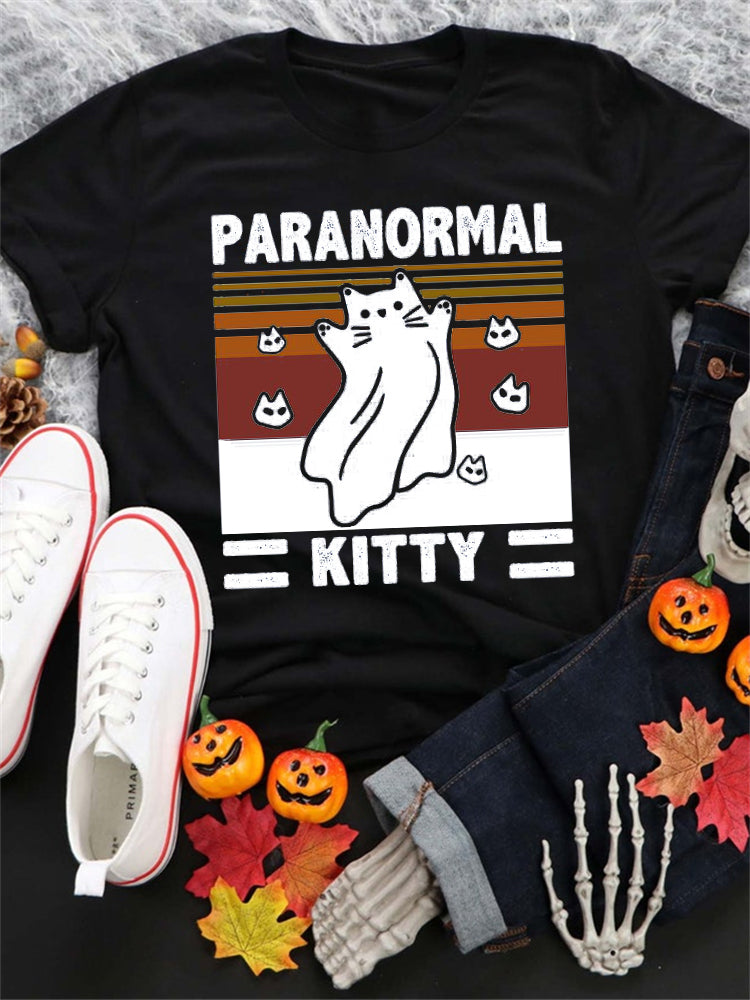 Paranormal Kitty Lovely Cat Ghost Graphic T Shirt