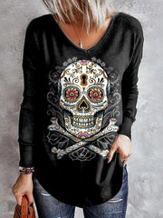 Marigold Skull Print Long Sleeve T-Shirt