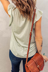 Women's Green V Neck Butterfly Sleeve Top