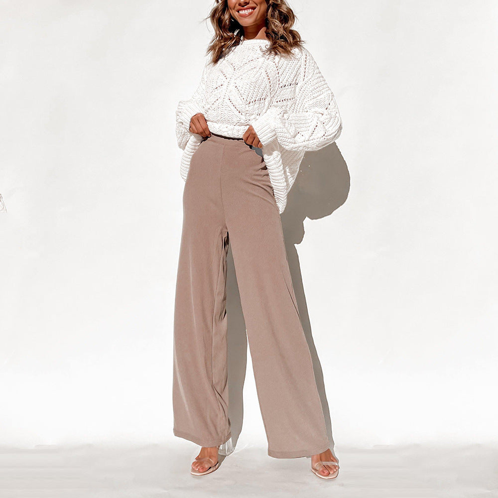 Slouchy hollow knit top with lantern sleeves