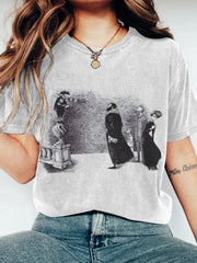 Vintage The Doubtful Guest Edward Gorey Print Round Neck Casual T-Shirt
