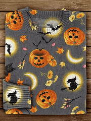 Women's Halloween Pumpkin Print Casual Knitted Sweater