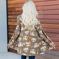 Halloween Cute Cat Print Long Sleeve Cardigan