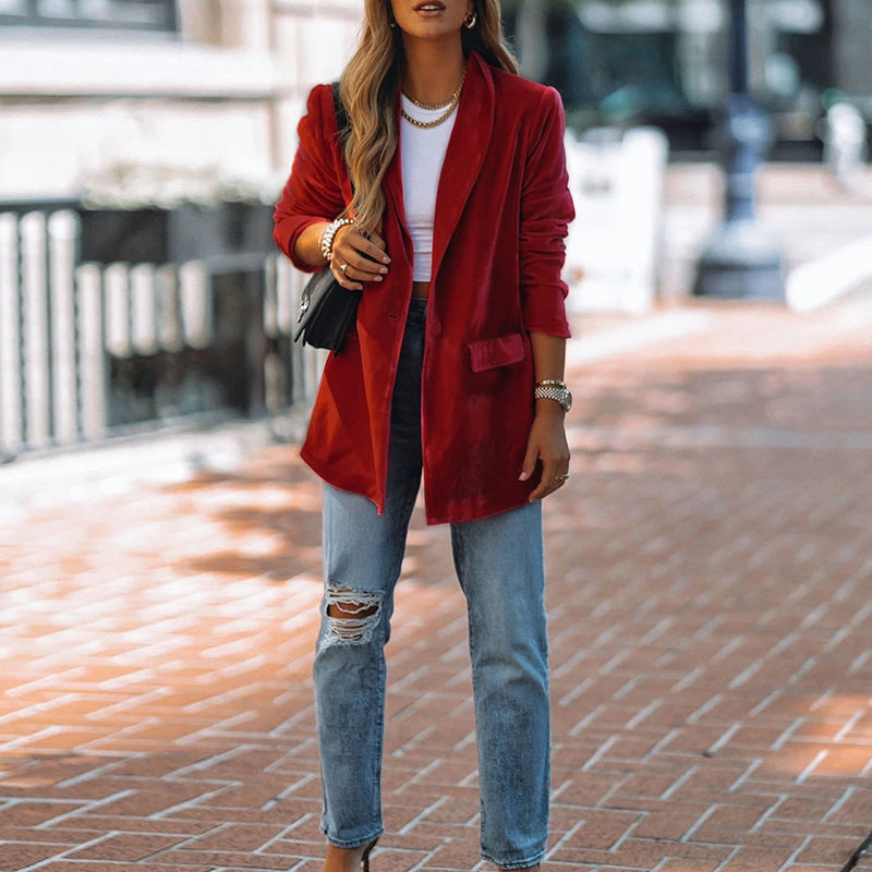 Casual Solid Long Sleeve Velvet Blazer