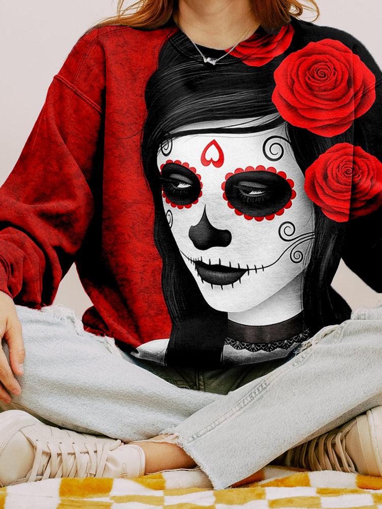 Day of the Dead Girl with Roses Art Comfy Sweatshirt