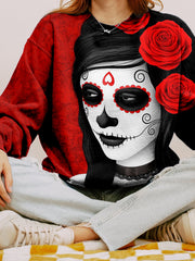 Day of the Dead Girl with Roses Art Comfy Sweatshirt