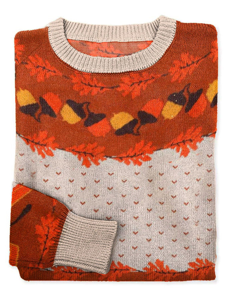 Women's Fall Acorn Print Casual Knitted Sweatshirt