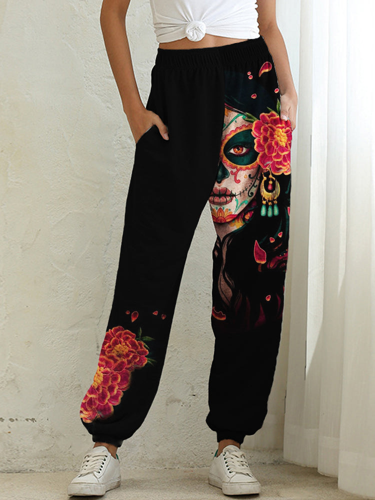 Day of the Dead Flower Skull Lounge Sweatpants