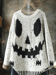 Skull Print Knitted Pullover Sweater