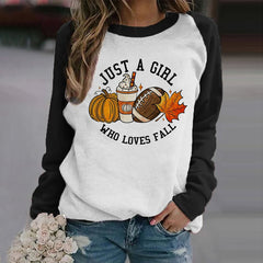 Just A Girl Who Loves Fall Print Long Sleeved Sweatshirt