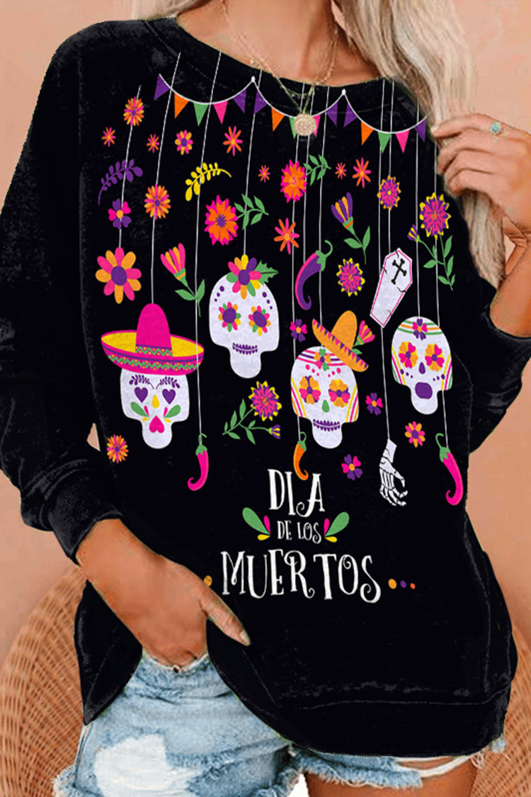Casual Skull Print Crew Neck Sweatshirt