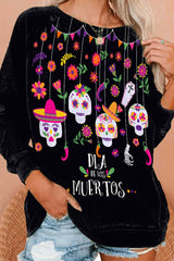 Casual Skull Print Crew Neck Sweatshirt