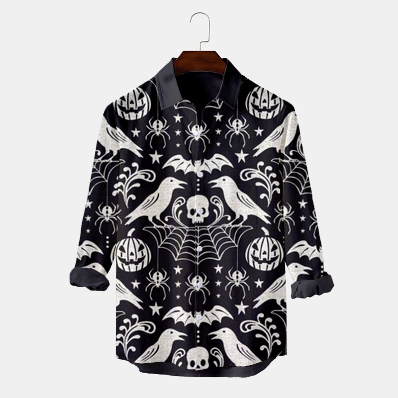 Halloween Crow Pumpkin Print Long Sleeve Shirt
