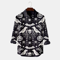 Halloween Crow Pumpkin Print Long Sleeve Shirt