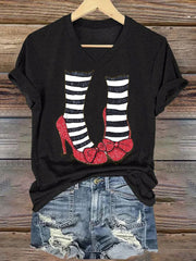 Women's Halloween Red Shoes Printed Casual T-Shirts