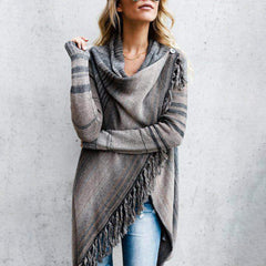 Striped Fringe Casual Long Sleeve Cardigan