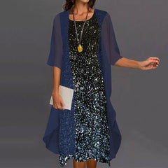 Elegant Sequin Dress Cardigan Two Piece Set