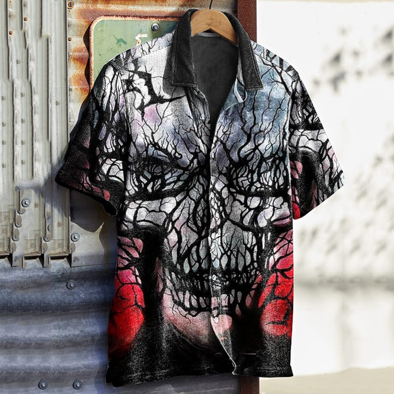 Men's Vintage Halloween Skull Print Waffle Shirt