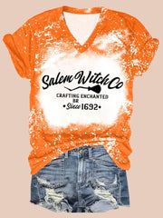 Salem Witch Co Crafting Enchanted since 1692 Printed V Neck Tie Dye T Shirt