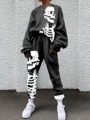 Casual Skull Print Long Sleeve Two Piece Set