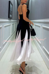 Christy Panelled Tulle Shoulder Tie-up Sweetheart Neck A-line Midi Dress