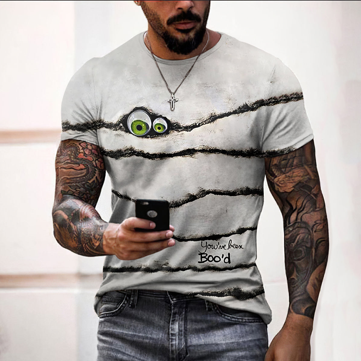 Men's Halloween You've Been Boo'd Mummy Print Casual T-Shirt