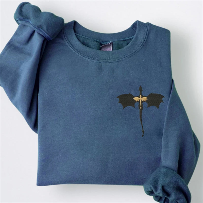 Fantasy Novel Inspired Dragons Embroidered Sweatshirt