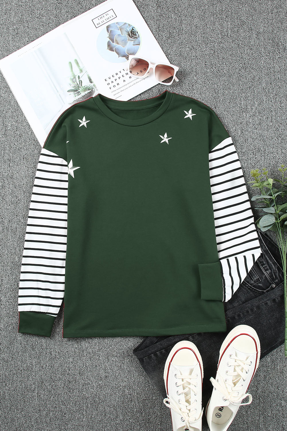 Women's Striped Star Long Sleeve Top