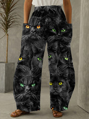 Cool Black Cat Print Women's Casual Pants