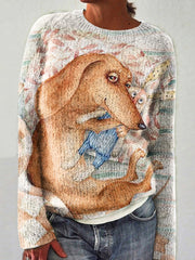 Women's Sleepy Dog Print Crew Neck Sweater