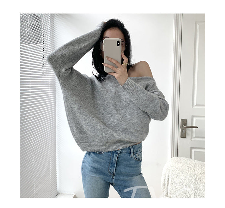 Mohair Off-shoulder Irregular Sweater