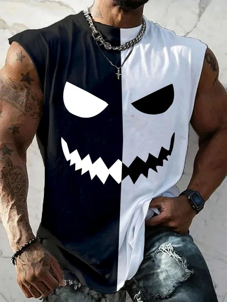 Men's Ghost Face Print Casual Tank Top