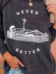 Halloween Coffin Skull Print Long Sleeve Crew Neck Sweatshirt